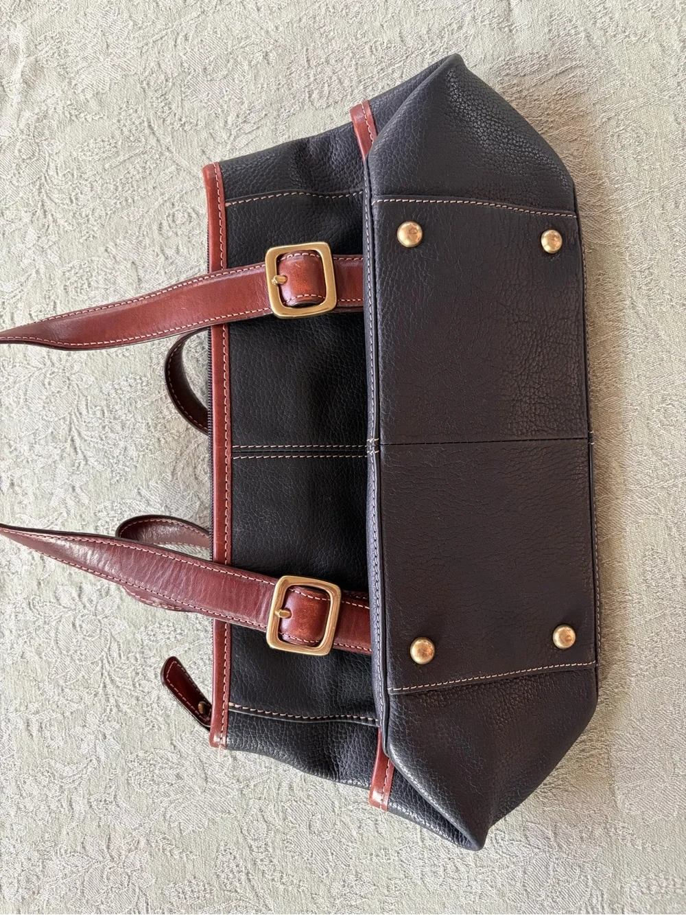 Fossil Black Handbag with Brown Leather Trim